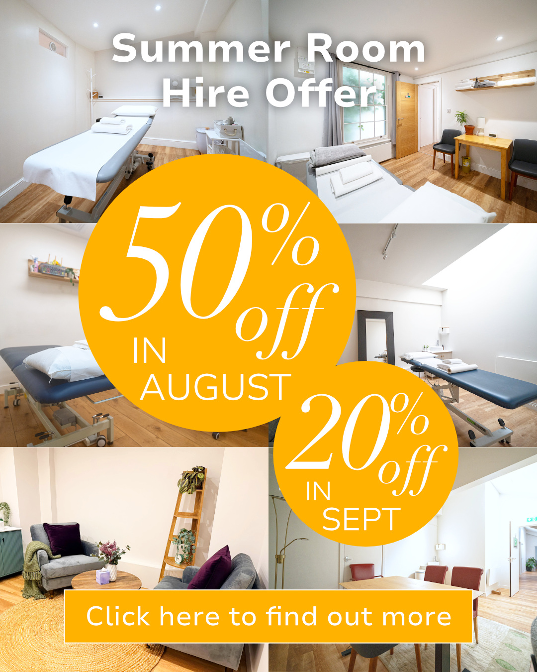 50% off Therapy Rooms in August
